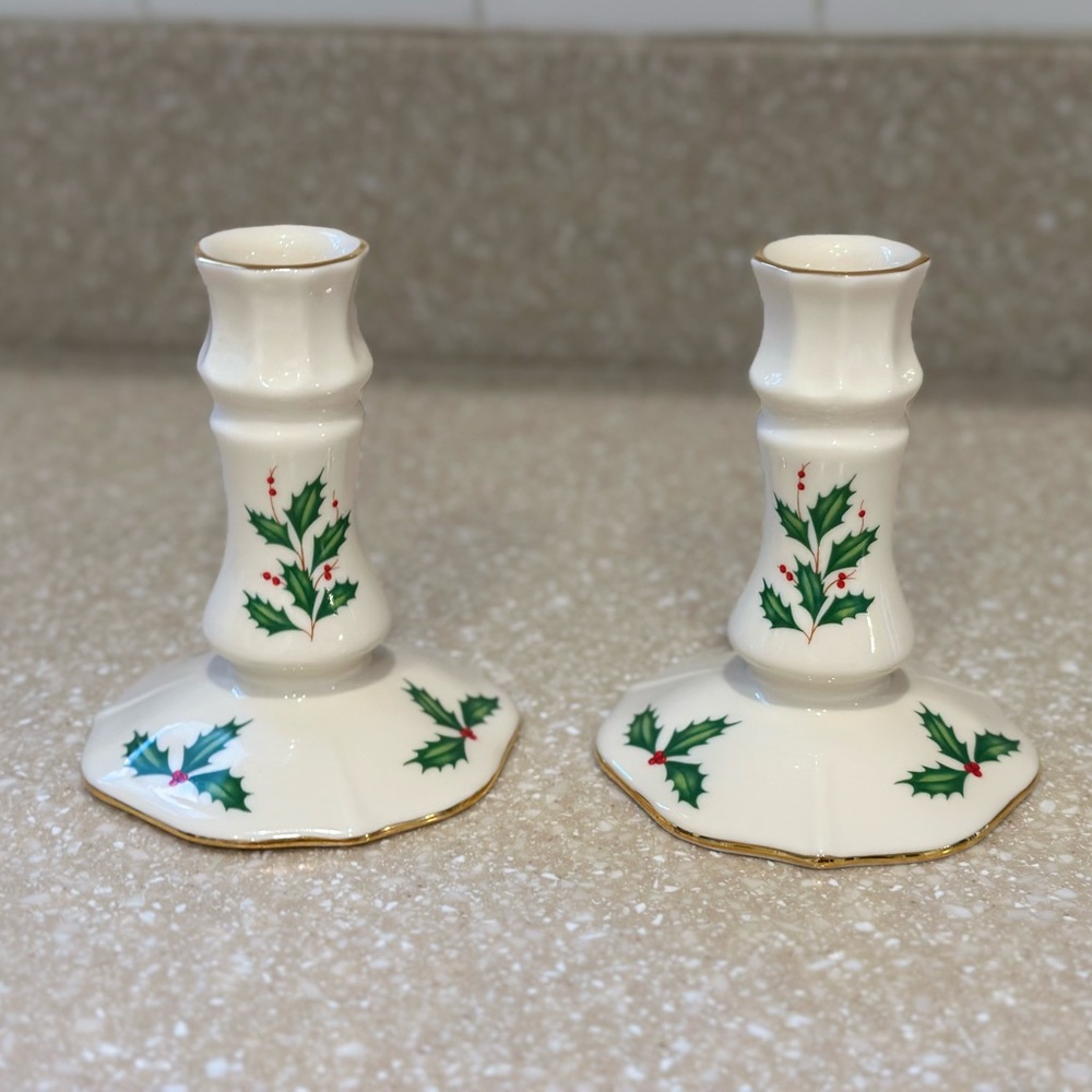 Lenox Holiday collection Holly Design Candle Holders